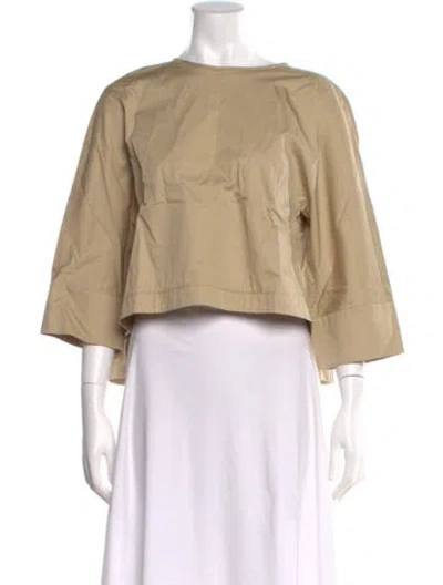 Pre-owned Tibi Crew Neck Three-quarter Sleeve Top In Neutrals