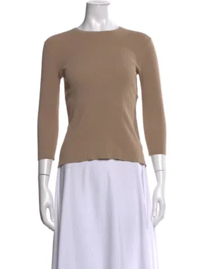 Pre-owned Tibi Crew Neck Three-quarter Sleeve Top In Neutrals