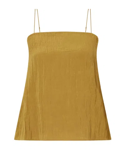 Tibi Crinkle Charmeuse Tank In Gold