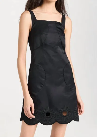 TIBI DAISY EMBROIDERED SHORT DRESS IN BLACK