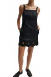Tibi Daisy Embroidery Short Dress In Black In Blue