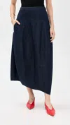 Tibi Lightweight Denim Asymmetrical Balloon Skirt Indigo In Burgundy