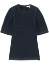 Tibi Indigo Barre Denim Knit Sculpted Shrunken T-shirt Indigo In Blue