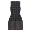 Tibi Diamond Checkered Embroidered Stripe Fit Flared Dress In Black