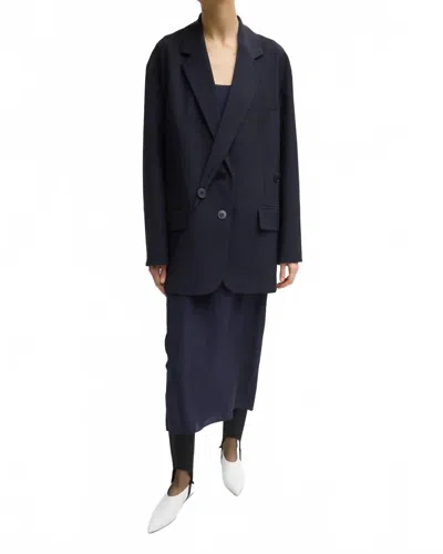 Tibi Dominic Pinstripe Detached Lapel Liam Blazer In Navy In Black