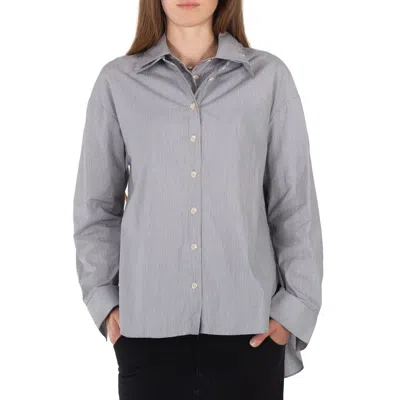Tibi Double Collar Micro Stripe Cotton Shirt In Gray
