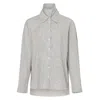 Tibi Double Collar Micro Stripe Cotton Shirt In White/black