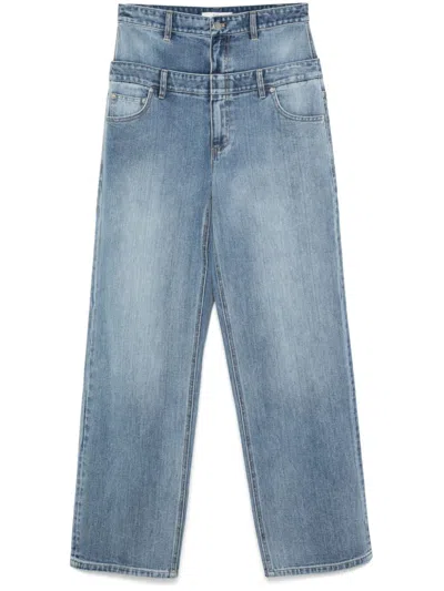 Tibi Double Waist Washed Jeans In Blue