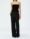 TIBI DRAPEY JERSEY RUCHED STRAPLESS TOP IN BLACK
