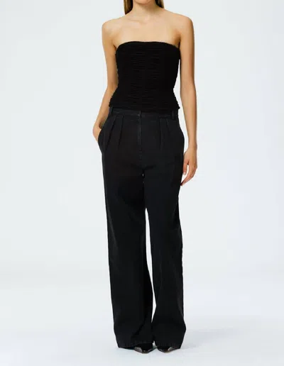 Tibi Drapey Jersey Ruched Strapless Top In Black