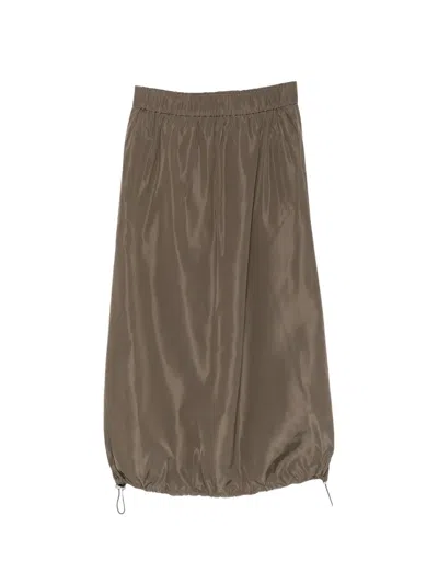 Tibi Drawstring Midi Skirt In Brown