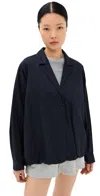 Tibi Eco Poplin Bubble Hem Shirt Jacket Dark Navy In Dark Navy
