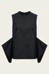 Tibi Eco Poplin Side Drape Top In Black In Black
