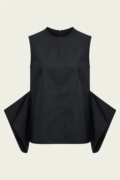 Tibi Eco Poplin Side Drape Top In Black