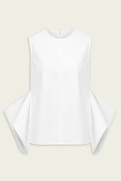 Tibi Eco Poplin Side Drape Top In White