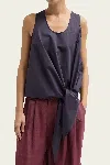 Tibi Eco Poplin Tie Front Top In Eggplant