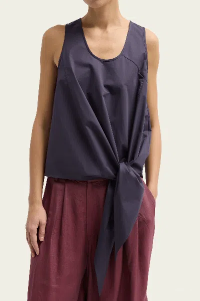 Tibi Eco Poplin Tie Front Top In Eggplant