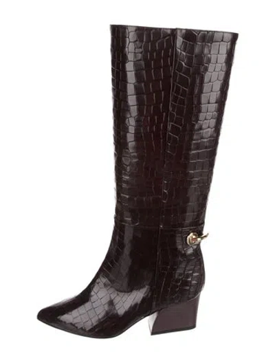 Pre-owned Tibi Embossed Leather Riding Boots In Burgundy