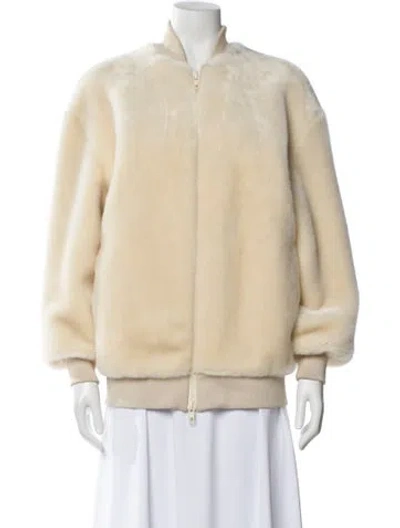 Pre-owned Tibi Faux Fur Bomber Jacket In Neutral