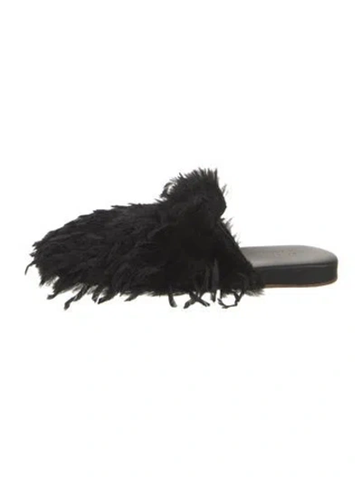 Pre-owned Tibi Faux Fur Faux Fur Trim Mules In Black