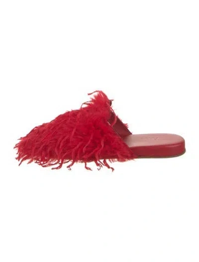 Pre-owned Tibi Faux Fur Faux Fur Trim Mules In Red