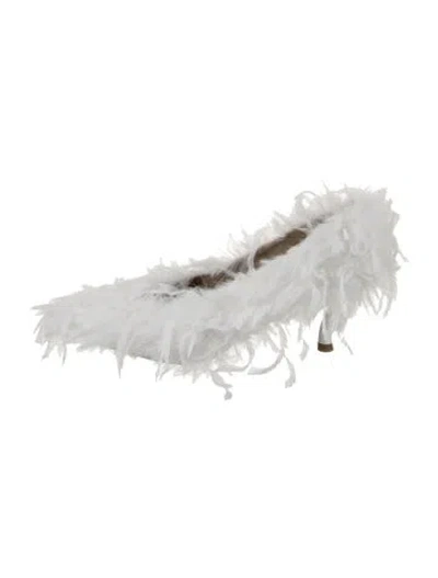 Pre-owned Tibi Faux Fur Feather Trim Mules W/ Tags In White