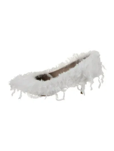 Pre-owned Tibi Faux Fur Feather Trim Mules W/ Tags In White