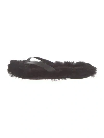 Pre-owned Tibi Faux Fur Slides In Brown