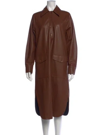 Pre-owned Tibi Faux Leather Midi Length Dress In Brown