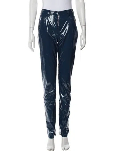 Pre-owned Tibi Faux Leather Straight Leg Pants In Blue