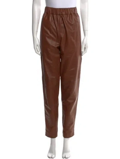Pre-owned Tibi Faux Leather Straight Leg Pants In Brown