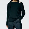 Tibi Feather Weight Benedict Top In Black In Blue