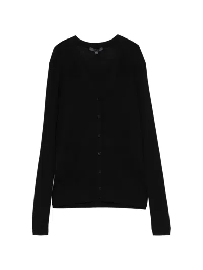 Tibi Feather Weight Ribbed Cardigan In Black