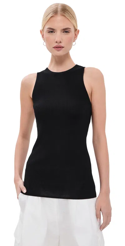 Tibi Feather Weight Ribbed Cut Out Tank Black