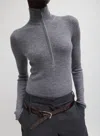 Tibi Feather Weight Ribbed Tneck Zip Up Sweater In Grey