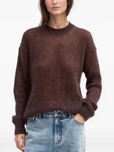 Tibi Fine-knit Drop-shoulder Sweater In Brown