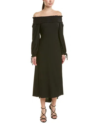 Tibi Flocked Off-the-shoulder Silk Maxi Dress In Black