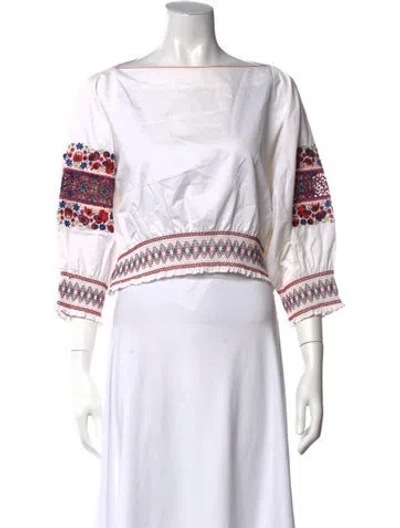 Pre-owned Tibi Floral Print Bateau Neckline Top In White