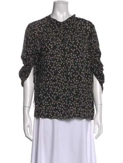 Pre-owned Tibi Floral Print Crew Neck Blouse In Black