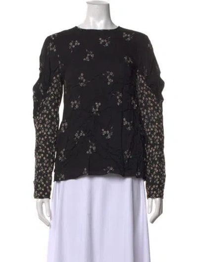 Pre-owned Tibi Floral Print Crew Neck Blouse In Black