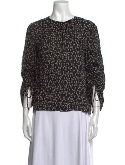 Pre-owned Tibi Floral Print Crew Neck Blouse In Black