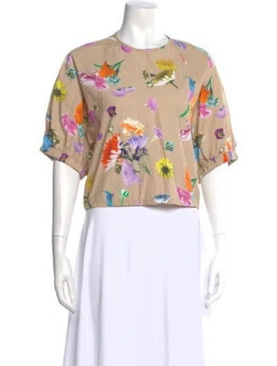 Pre-owned Tibi Floral Print Crew Neck Blouse In Neutral