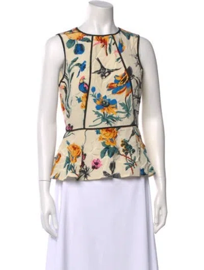 Pre-owned Tibi Floral Print Crew Neck Blouse In Neutral