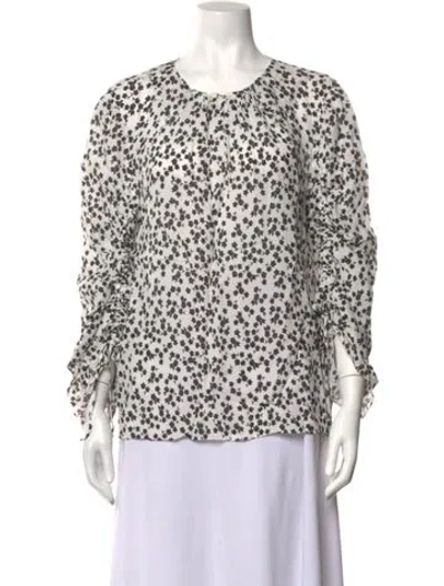 Pre-owned Tibi Floral Print Crew Neck Blouse In White