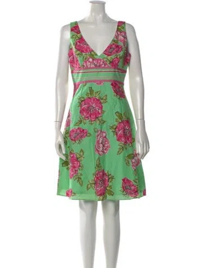 Pre-owned Tibi Floral Print Knee-length Dress In Green