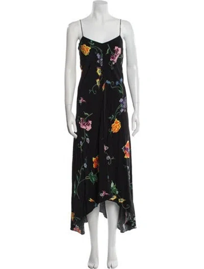 Pre-owned Tibi Floral Print Long Dress In Black