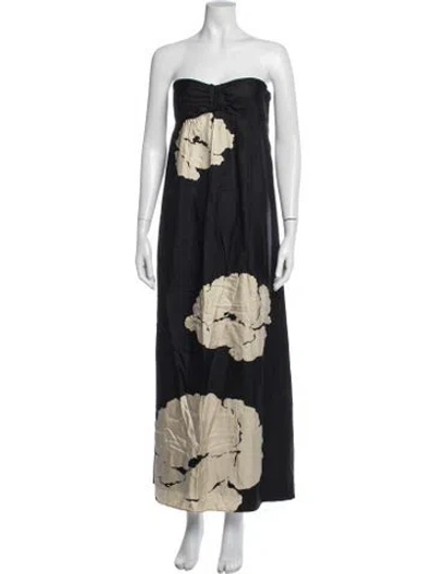 Pre-owned Tibi Floral Print Long Dress In Black