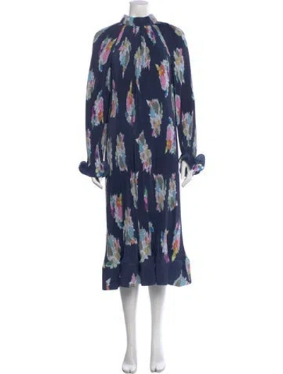 Pre-owned Tibi Floral Print Long Dress In Blue