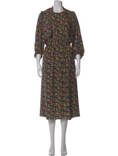 Pre-owned Tibi Floral Print Long Dress In Blue