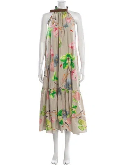 Pre-owned Tibi Floral Print Long Dress In Green